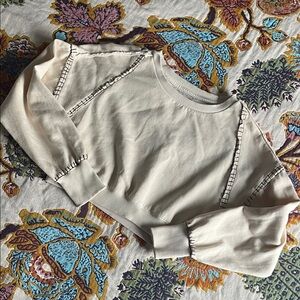 Cream Cropped Sweatshirt with Stitch Detail